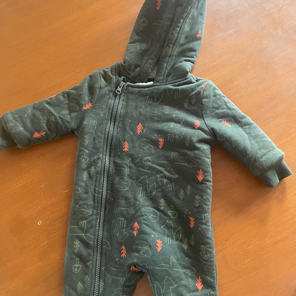 Joe Fresh Hooded One-Piece in Forest Green with Orange Accents